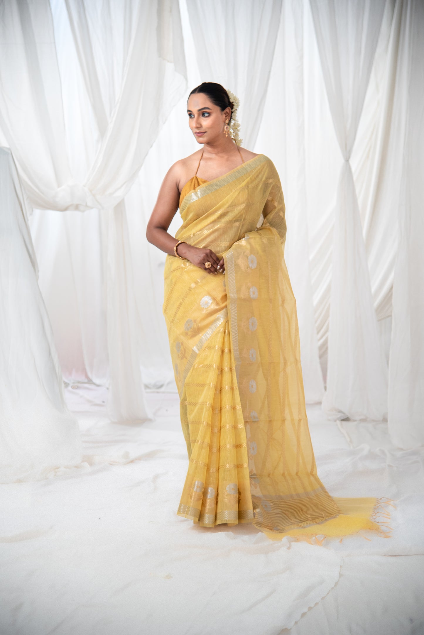 Banarasi Linen Cotton Silk Predraped Saree