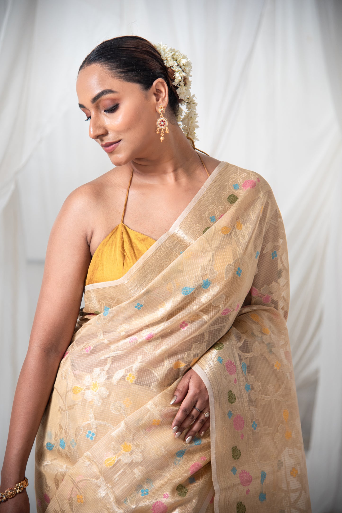 Banarasi Kota Organza Silk with Meenakari Design Pre Draped Saree