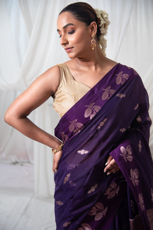 Banarasi Cotton Raw Mango Silk Predraped Saree with Intricate Details