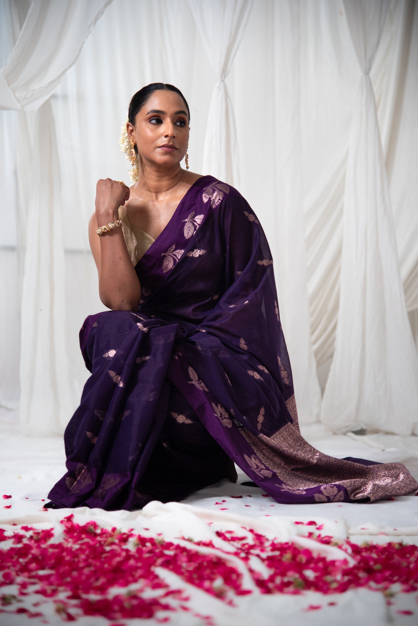 Banarasi Cotton Raw Mango Silk Predraped Saree with Intricate Details