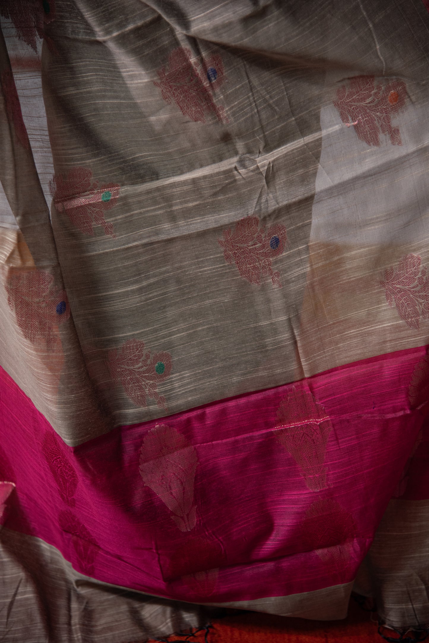 Banarasi Dual Tone Cotton Salab Pre draped Saree with Tassels