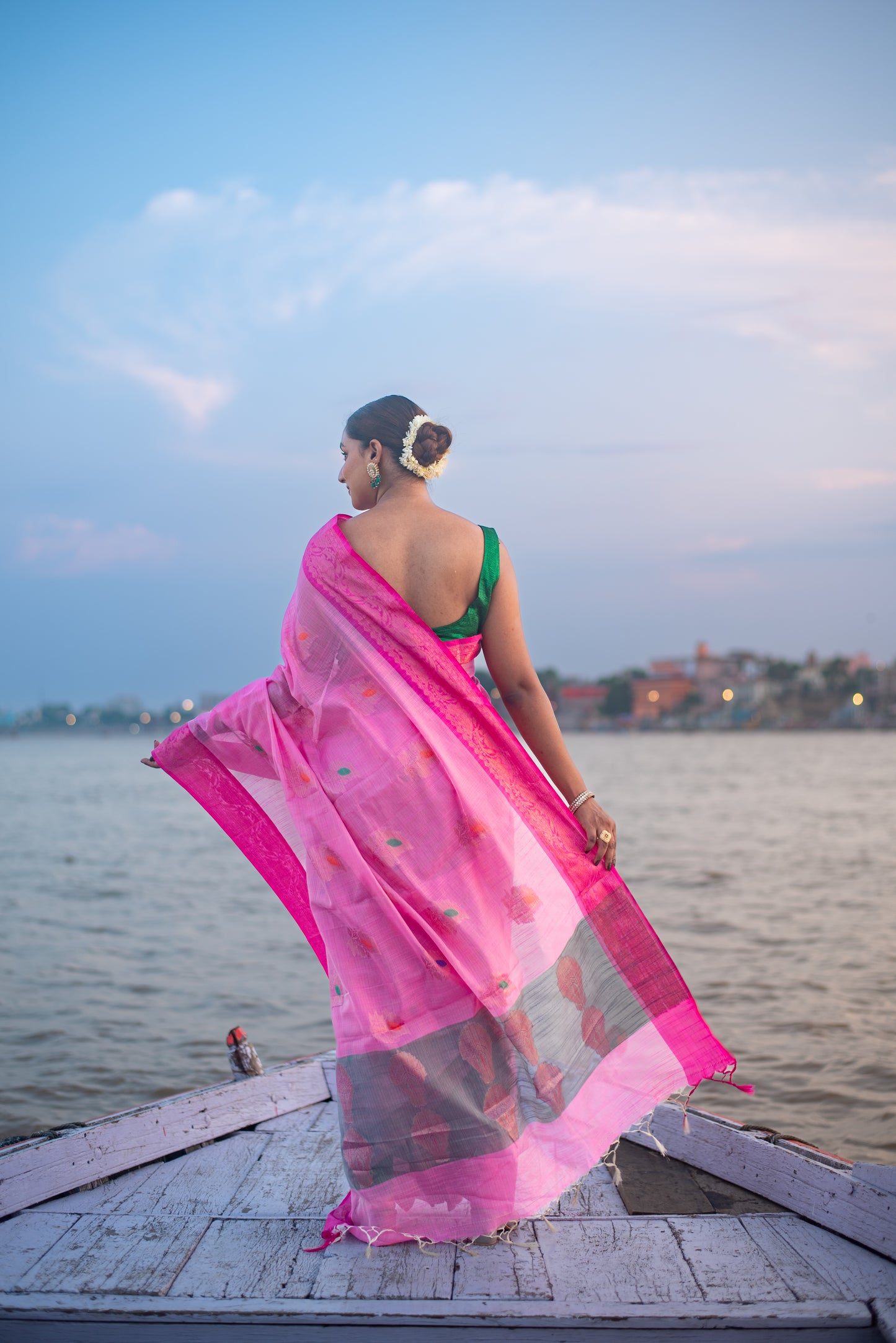 Banarasi Cotton Pre Draped Saree with Blended Salab and Border