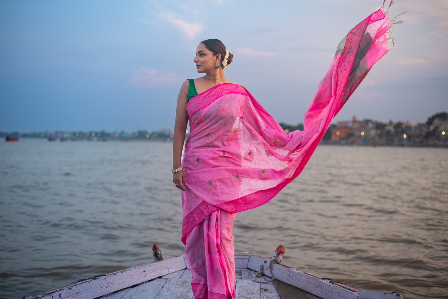 Banarasi Cotton Pre Draped Saree with Blended Salab and Border