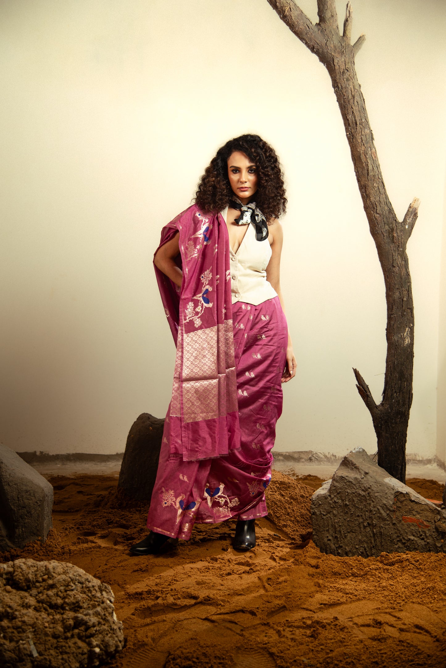 Banarasi Viscose Silk Predraped Saree with Meena Work