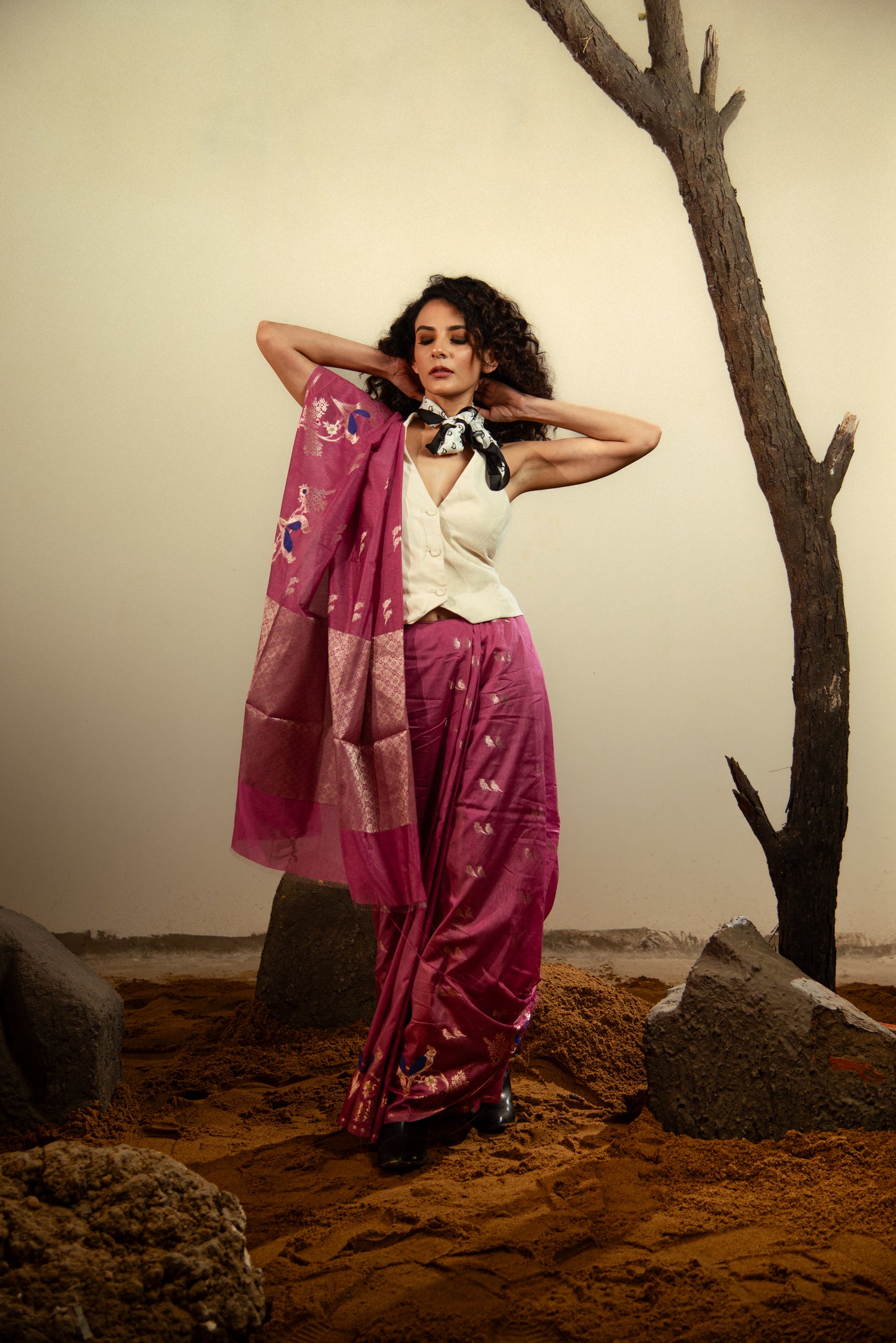 Banarasi Viscose Silk Predraped Saree with Meena Work