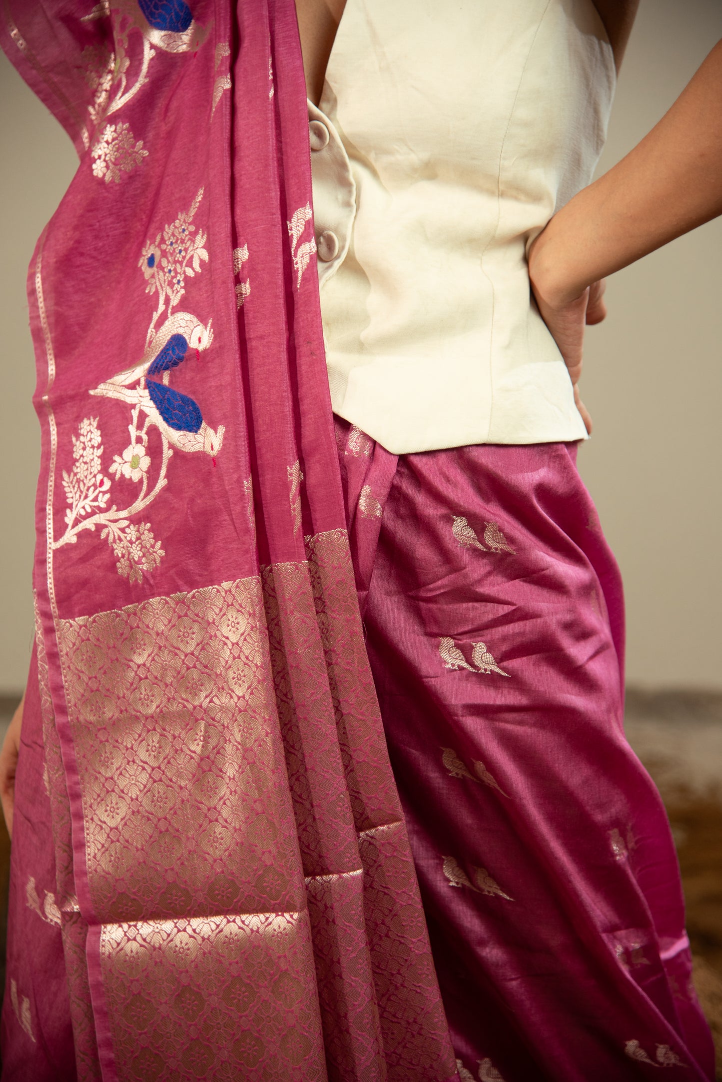 Banarasi Viscose Silk Predraped Saree with Meena Work