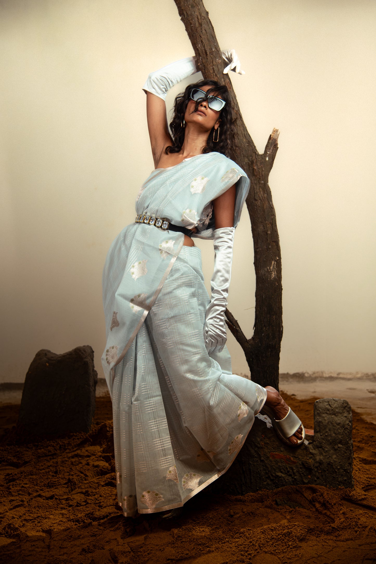 Mercerized Cotton Predraped Saree With Boota Border