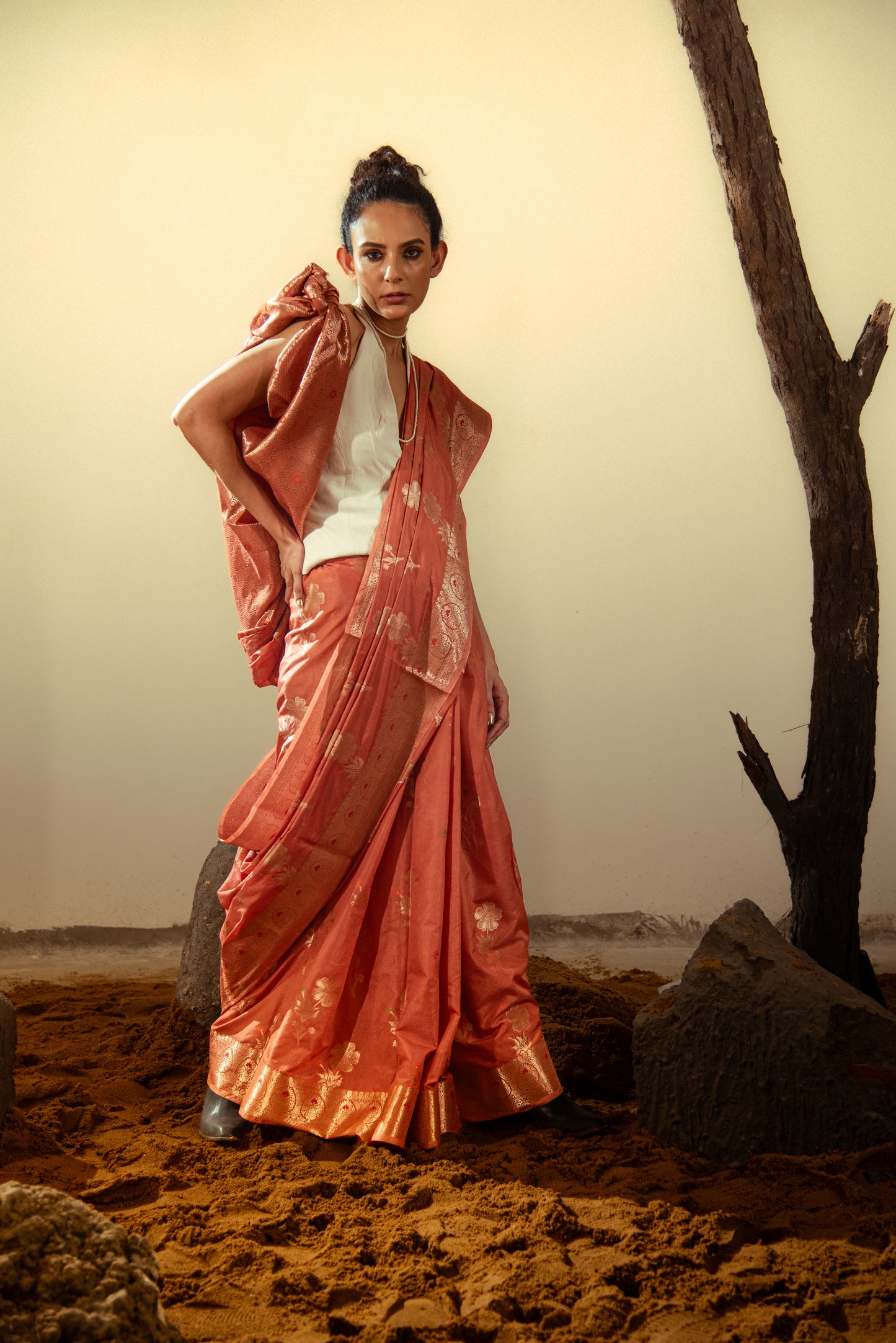 Dupiyan Silk Banarasi Pre Draped Saree with Meena Work