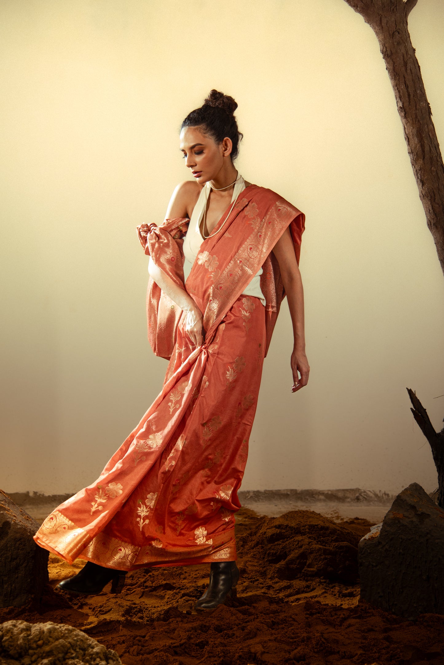 Dupiyan Silk Banarasi Pre Draped Saree with Meena Work