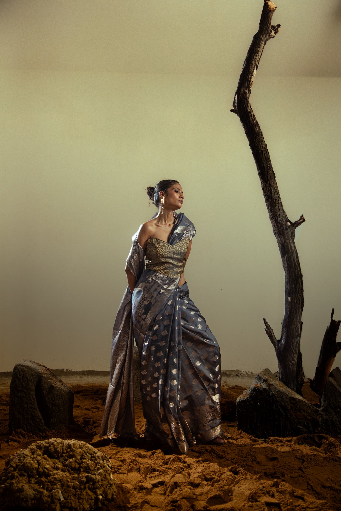 Viscose Silk Banarasi Pre Draped Saree with Golden Details