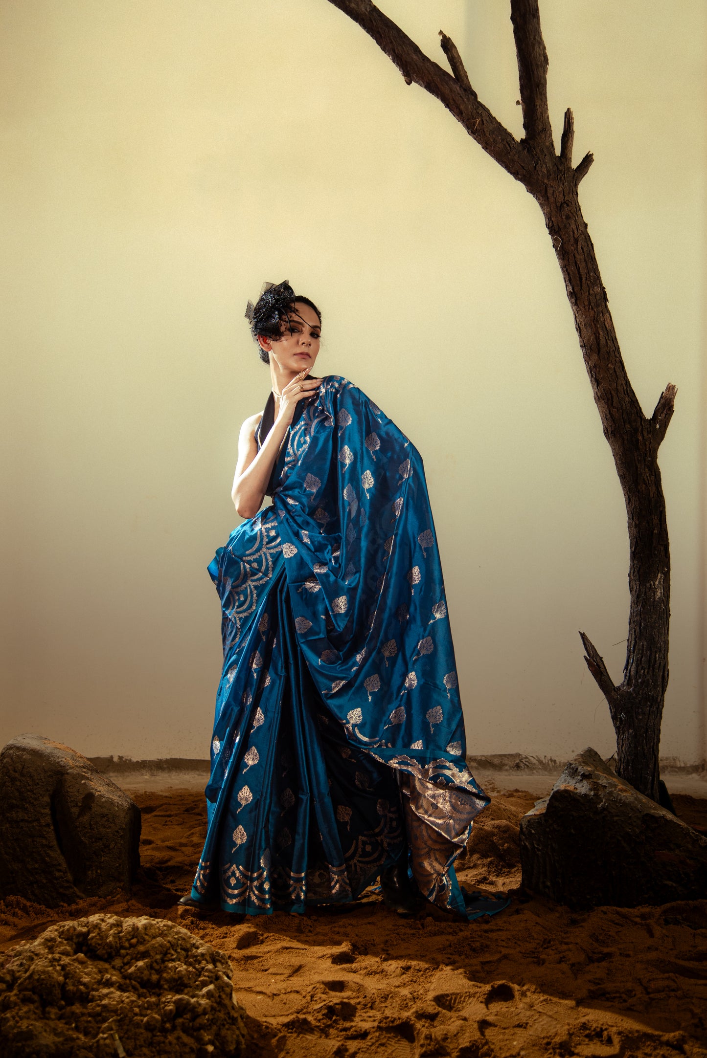 Mashru Katan Silk Sonarupa Pre Draped Saree with Silver Work