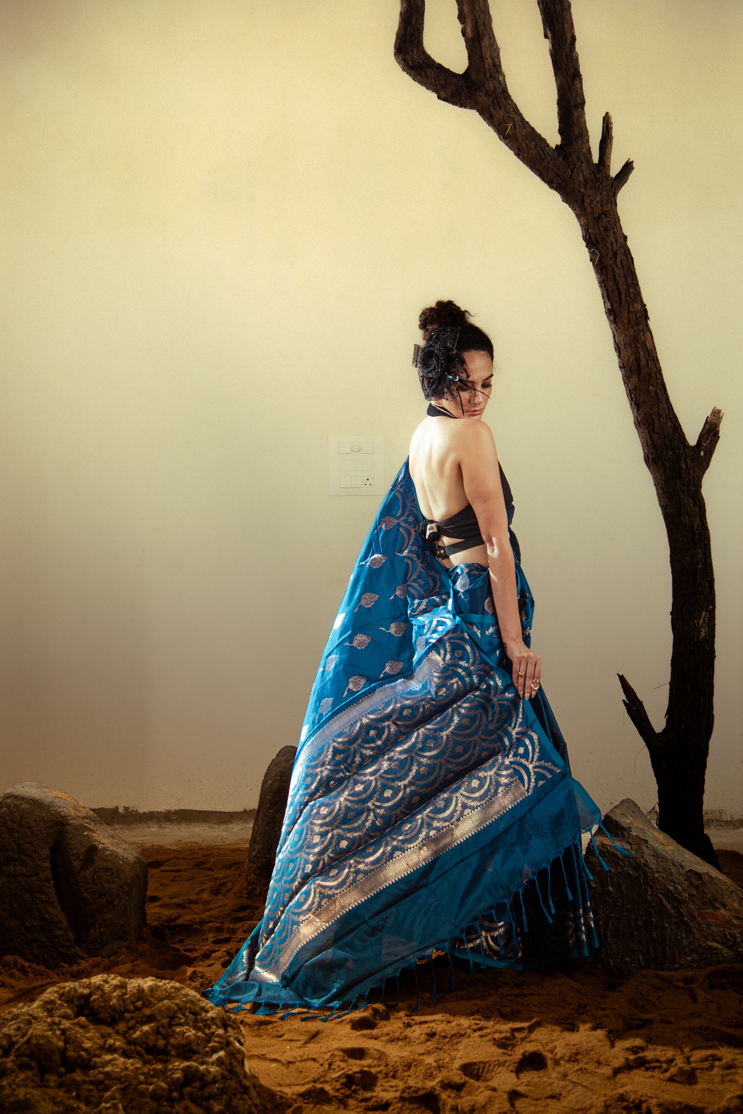 Mashru Katan Silk Sonarupa Pre Draped Saree with Silver Work