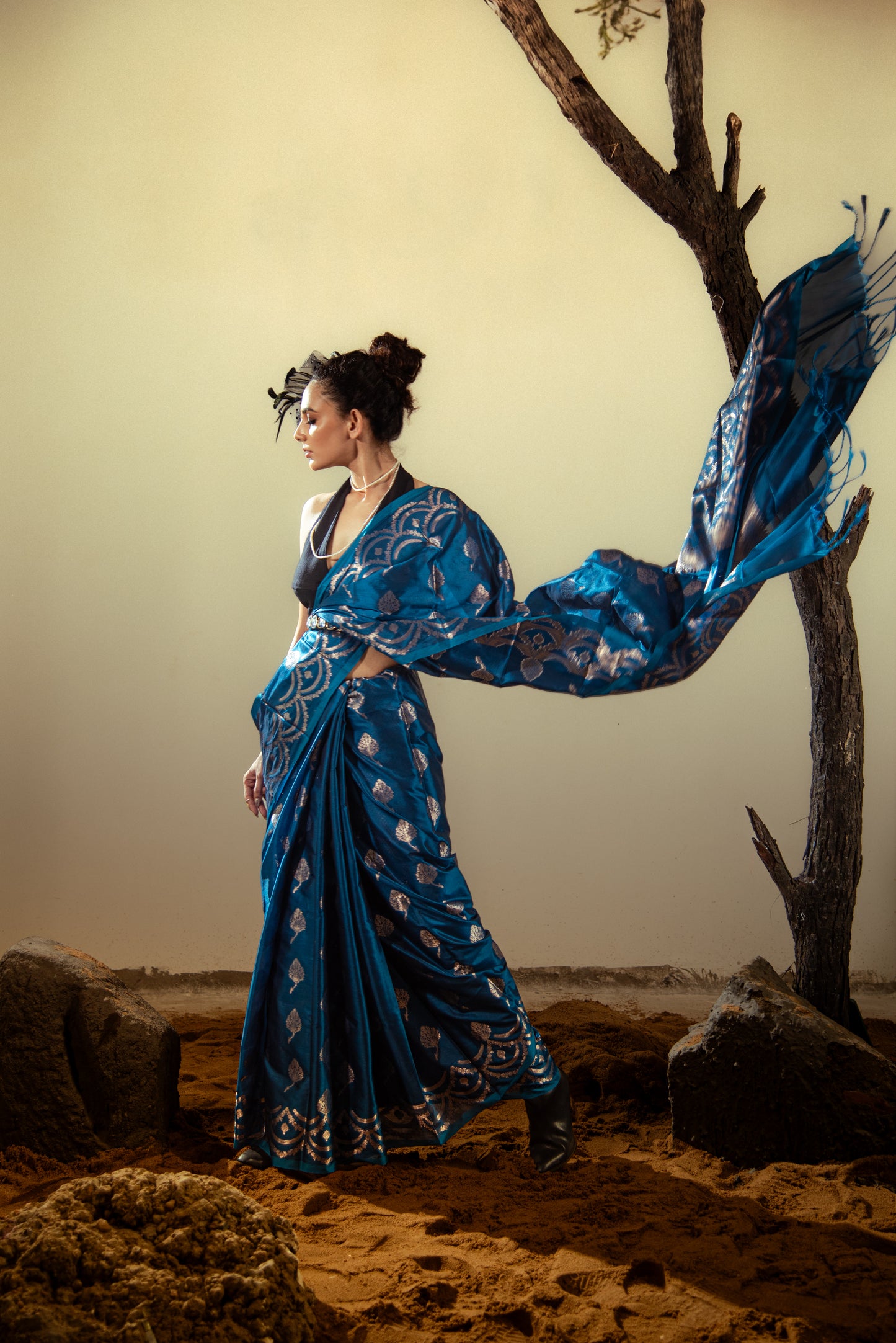 Mashru Katan Silk Sonarupa Pre Draped Saree with Silver Work