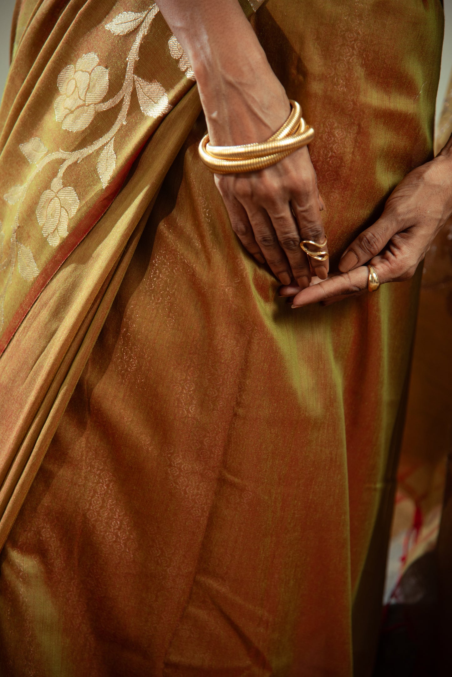 Banarasi Katban Cotton Pre Draped Saree with Golden Details