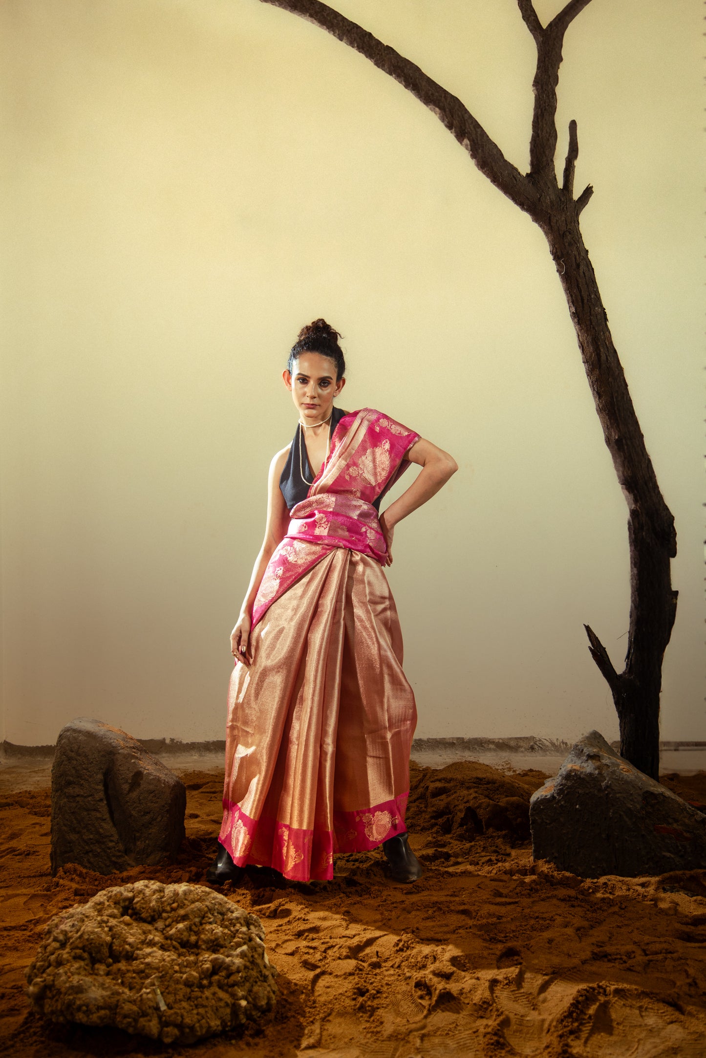 Jyotika Silk Banarasi Pre Draped Saree with Golden Border