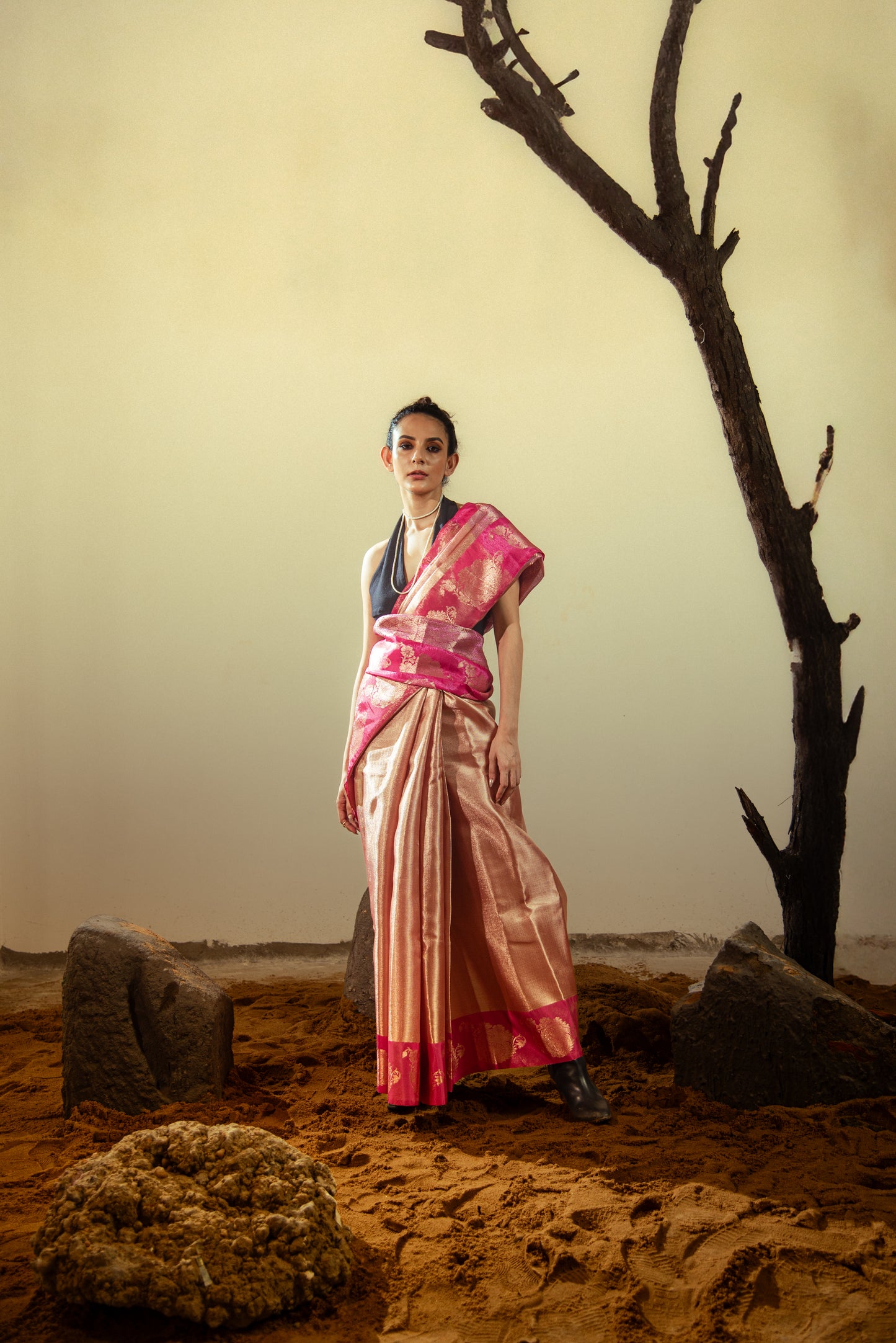 Jyotika Silk Banarasi Pre Draped Saree with Golden Border