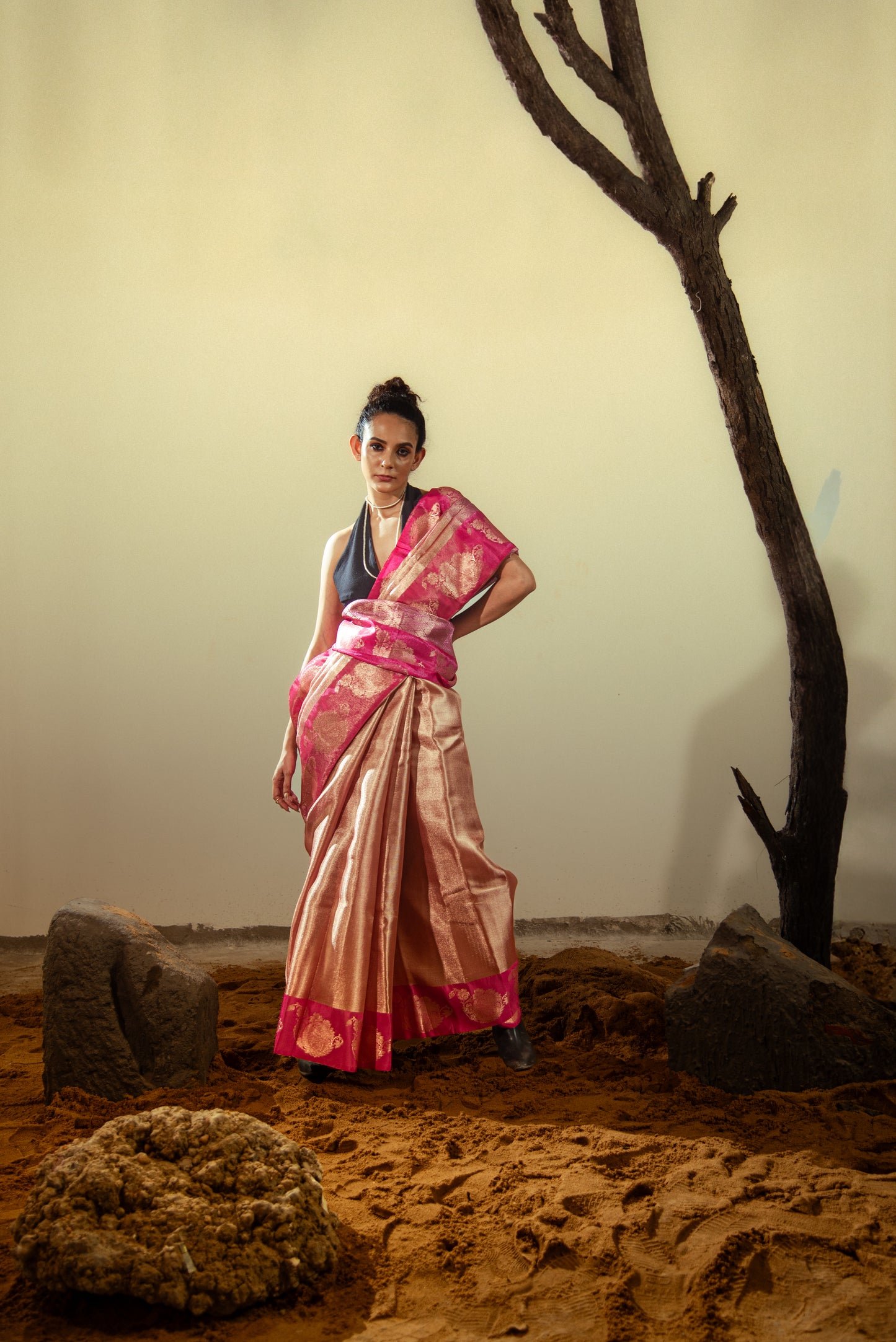 Jyotika Silk Banarasi Pre Draped Saree with Golden Border