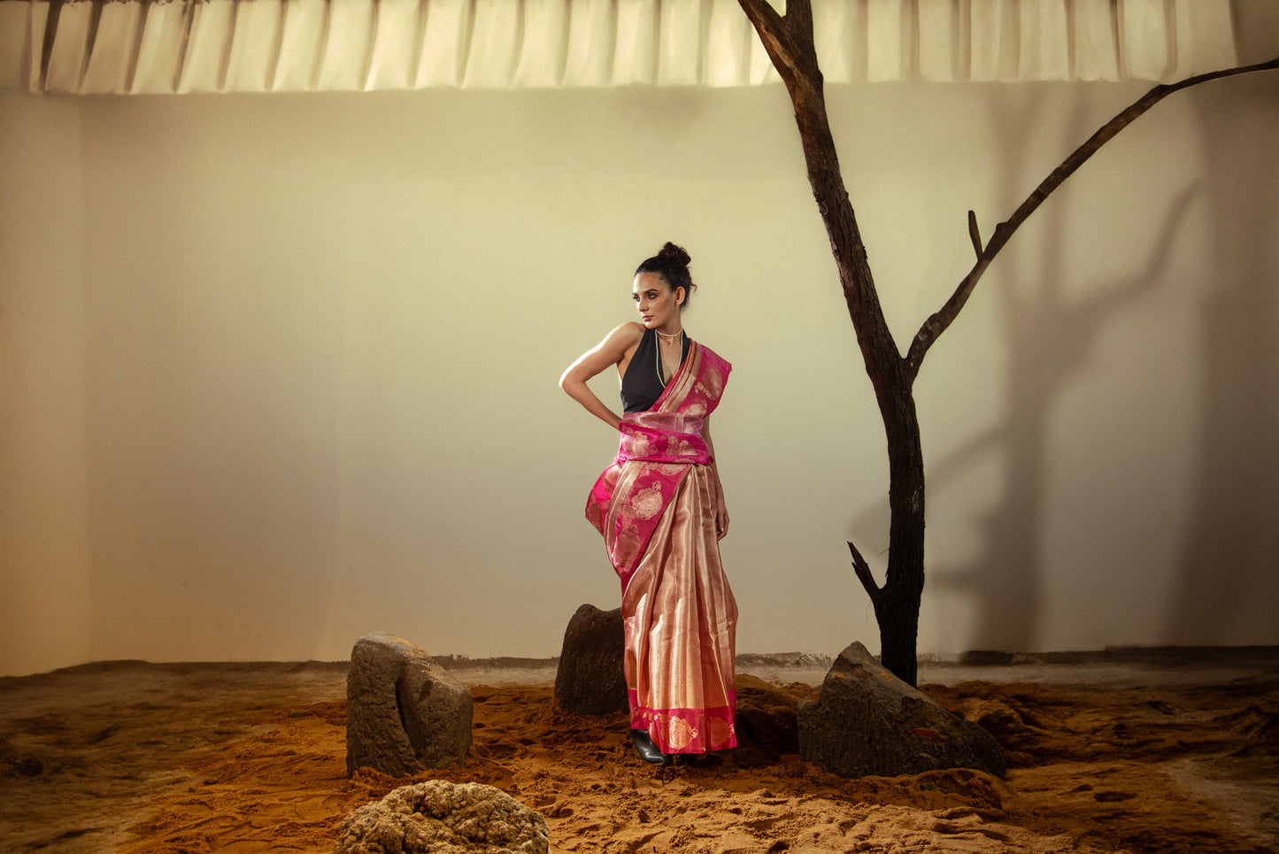 Jyotika Silk Banarasi Pre Draped Saree with Golden Border