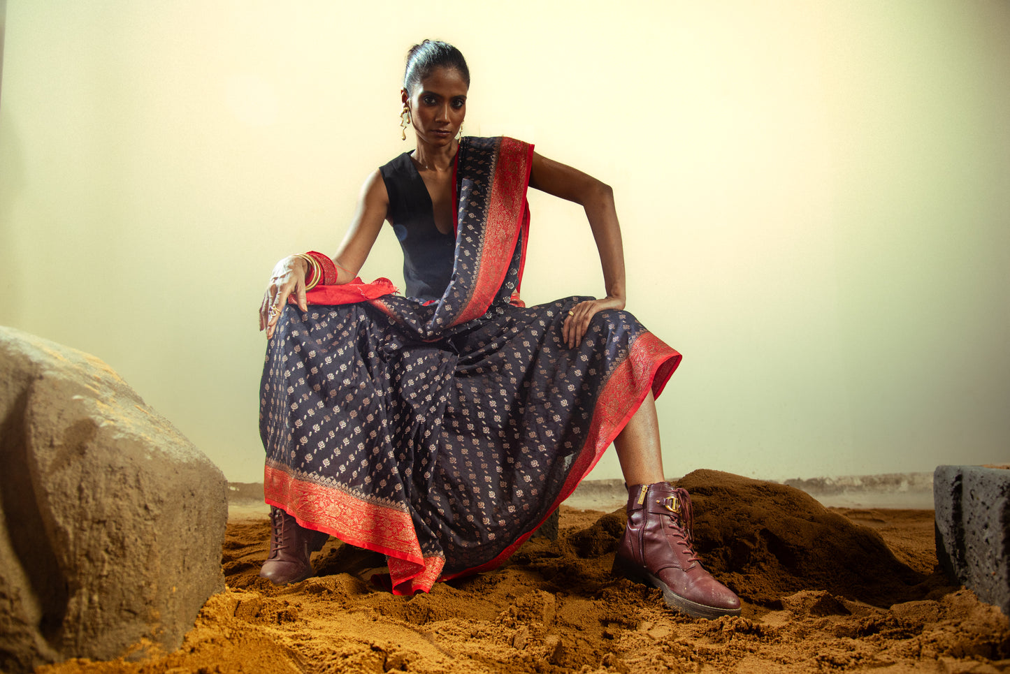 Banarasi Matka Georgette Silk Pre Draped Saree with Intricate Details