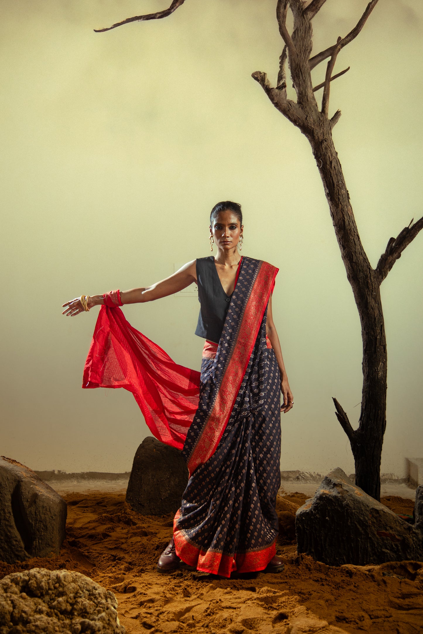 Banarasi Matka Georgette Silk Pre Draped Saree with Intricate Details