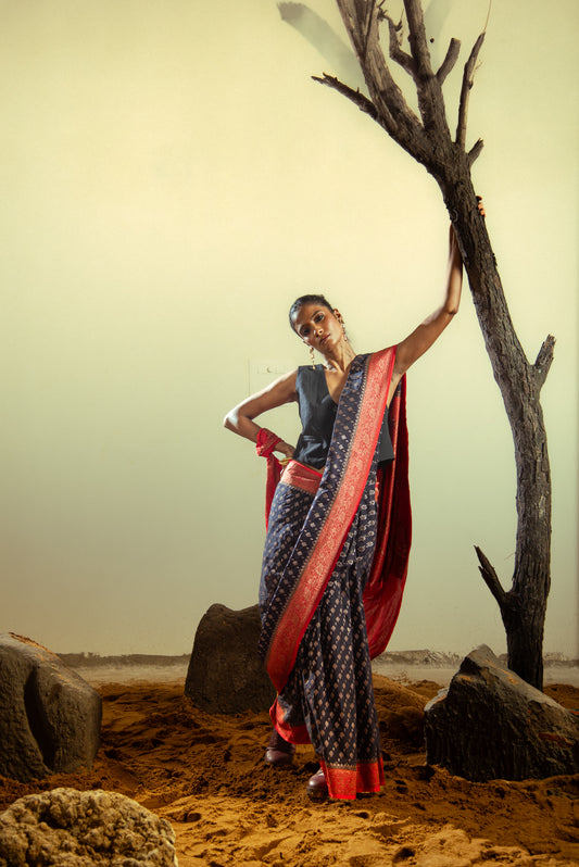 Banarasi Matka Georgette Silk Pre Draped Saree with Intricate Details