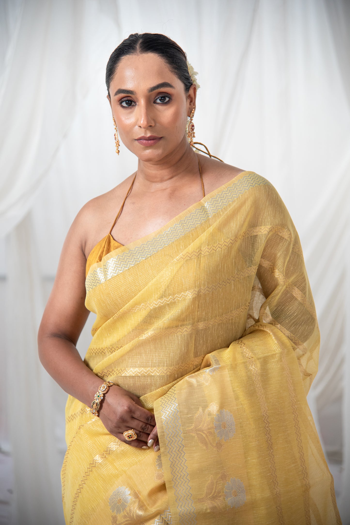 Banarasi Linen Cotton Silk Predraped Saree