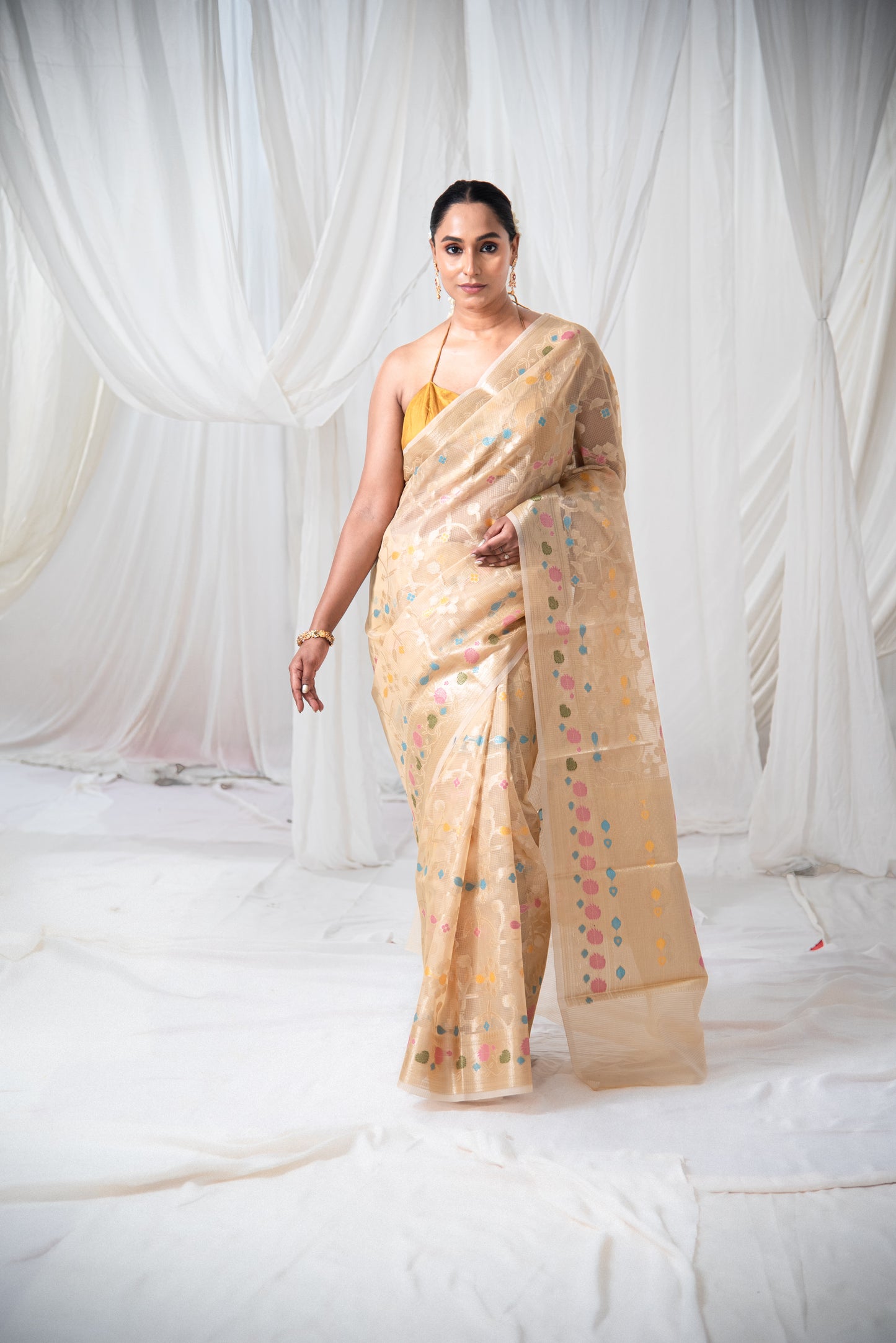 Banarasi Kota Organza Silk with Meenakari Design Pre Draped Saree