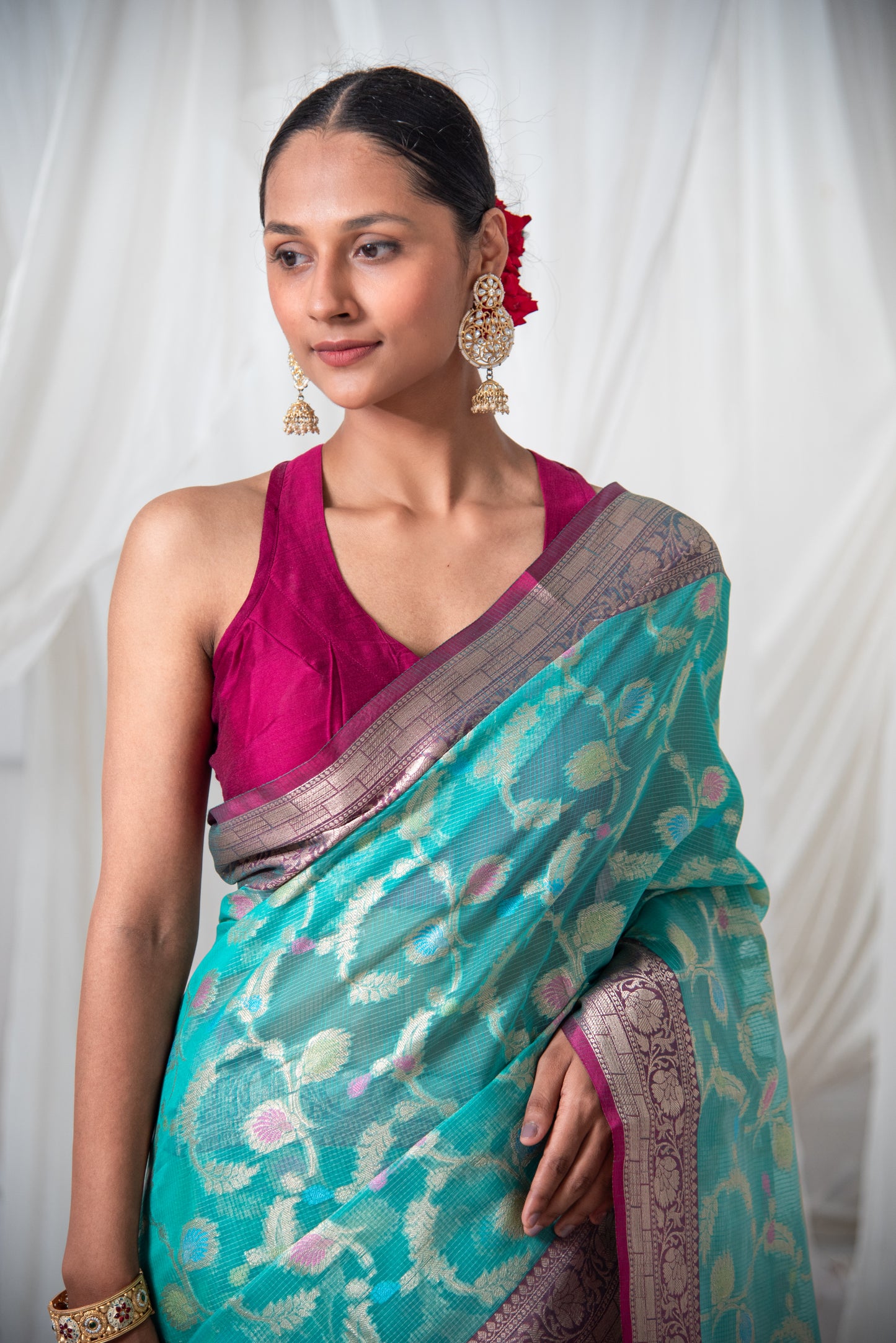 Banarasi Kota Organza Silk Meenakari Predraped Saree