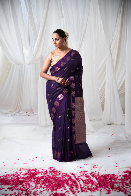 Banarasi Cotton Raw Mango Silk Predraped Saree with Intricate Details
