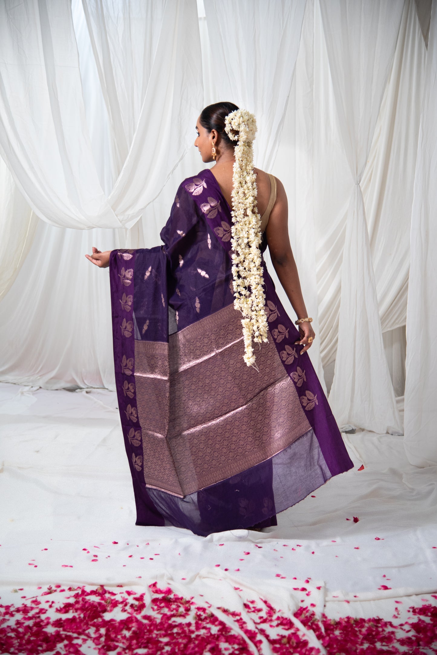 Banarasi Cotton Raw Mango Silk Predraped Saree with Intricate Details