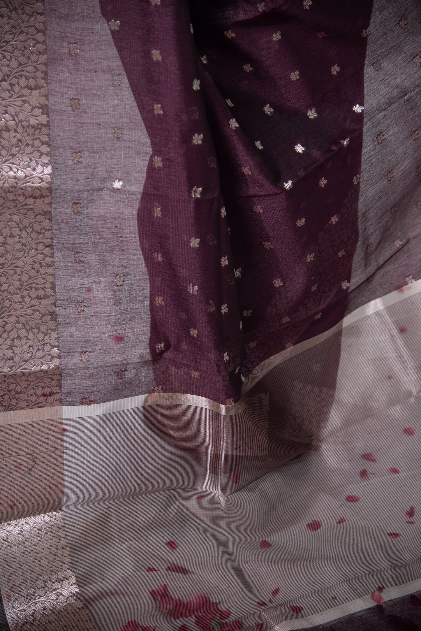 Banarasi Acrylic Cotton Pre Draped Saree with Golden Border
