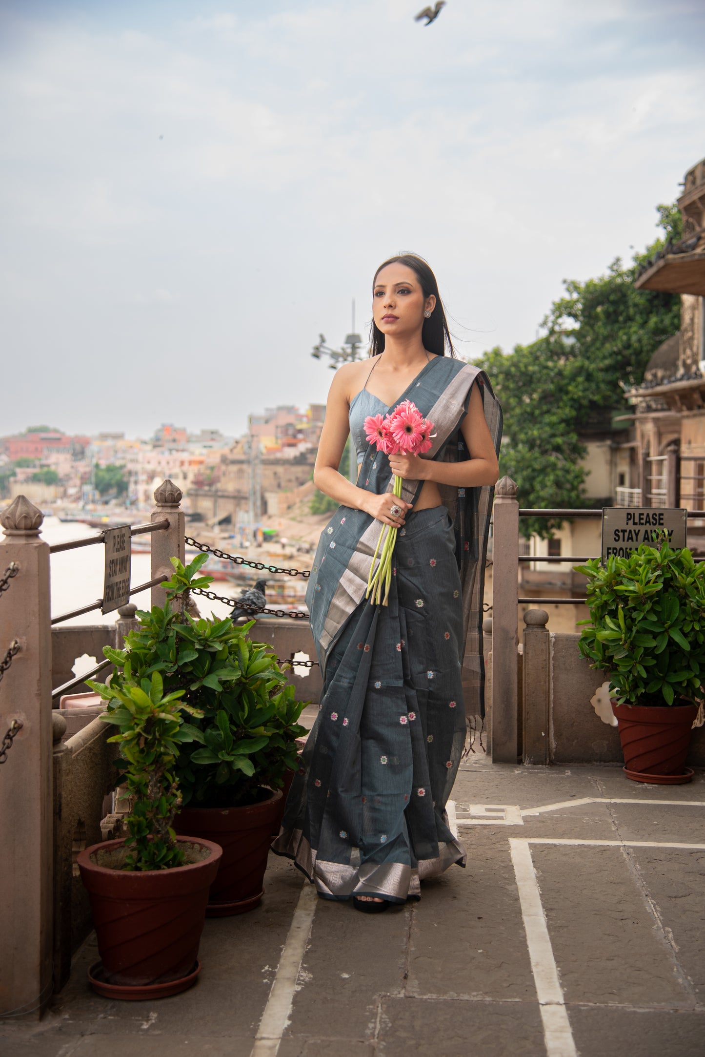 Banarasi Cotton Pre Draped Saree with Meena Work and Zari Border