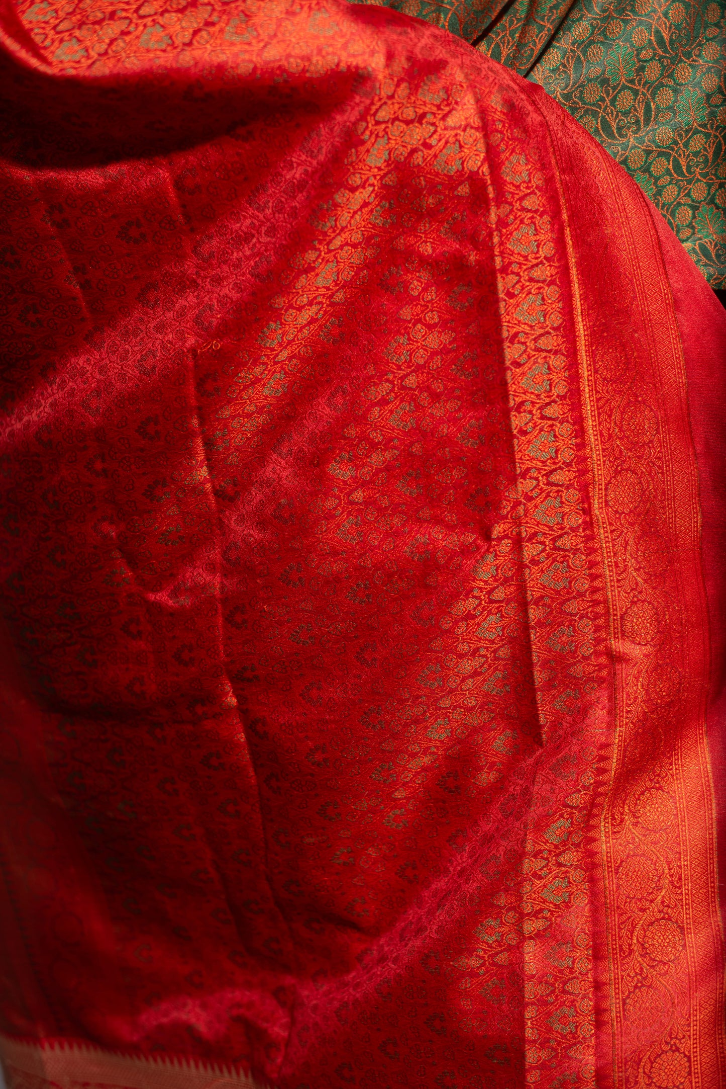 Banarasi Katan Tanchui Silk Pre Draped Saree with Dual Tone and Golden Intricate Border