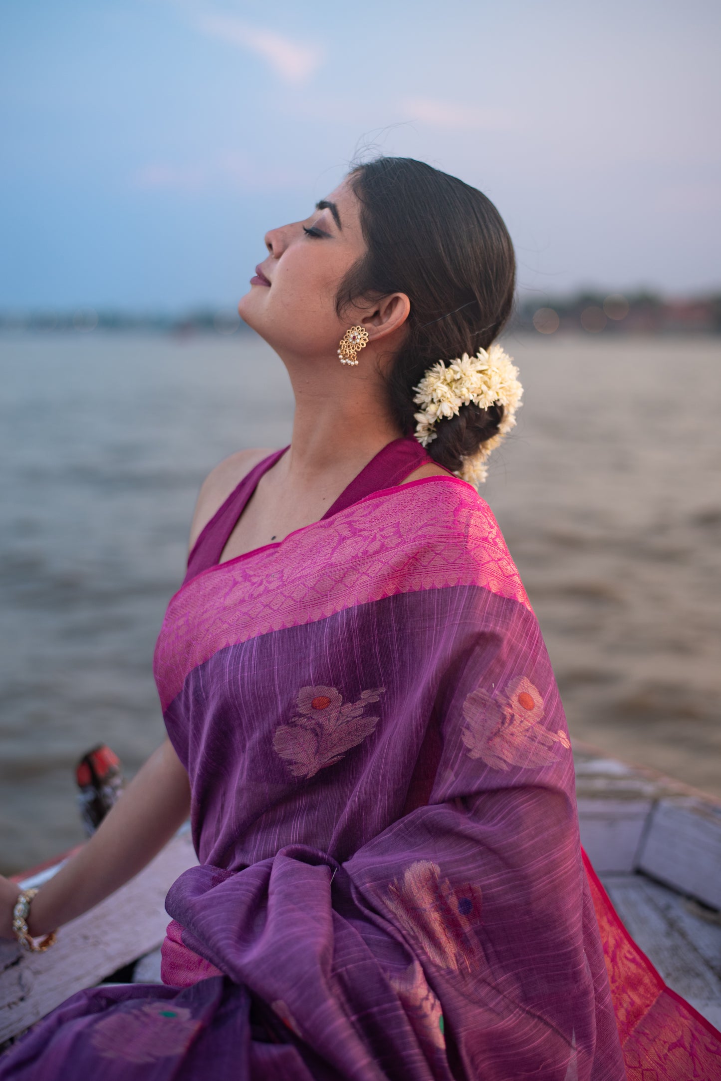 Banarasi Cotton Pre Draped Saree with Blended Salab and Dual Tone Border