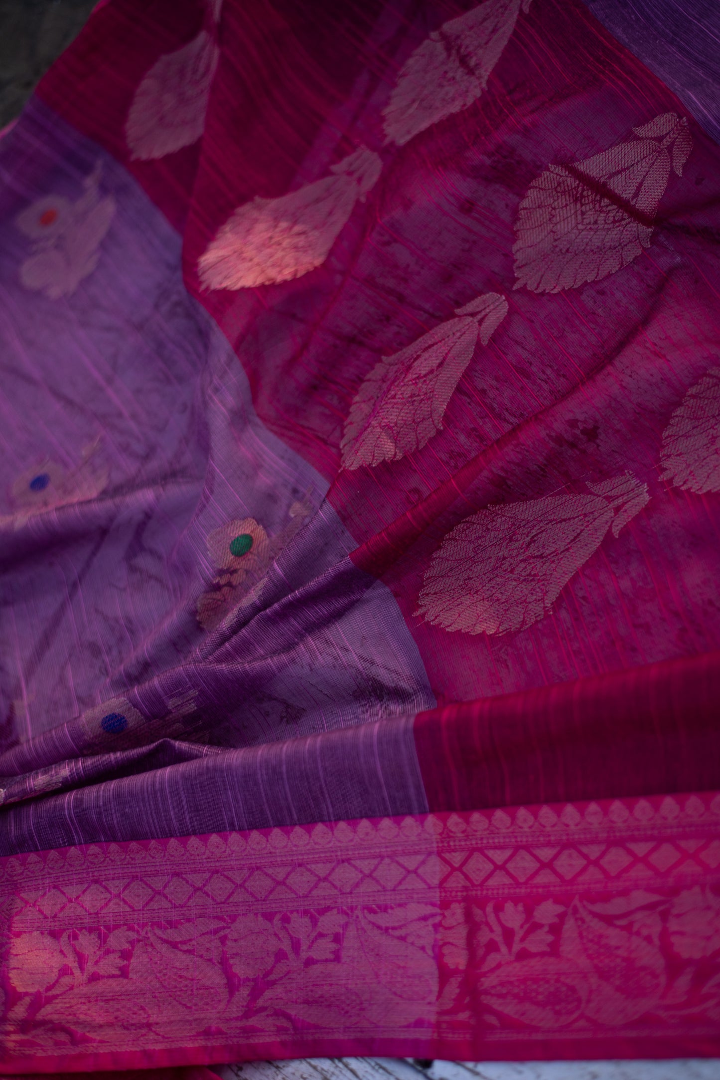 Banarasi Cotton Pre Draped Saree with Blended Salab and Dual Tone Border