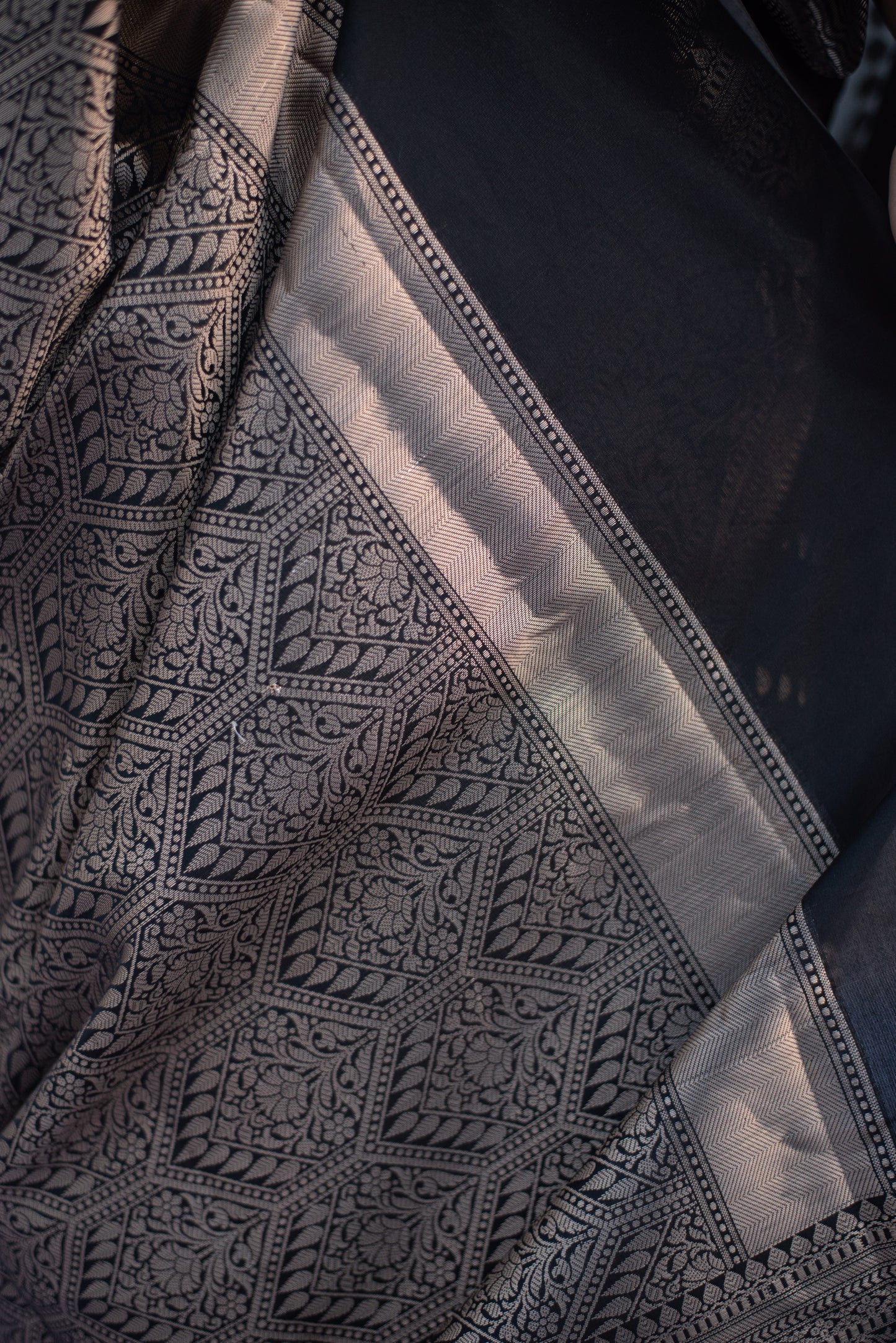 Banarasi Katan Silk Pre Draped Saree with Silver Work and Border