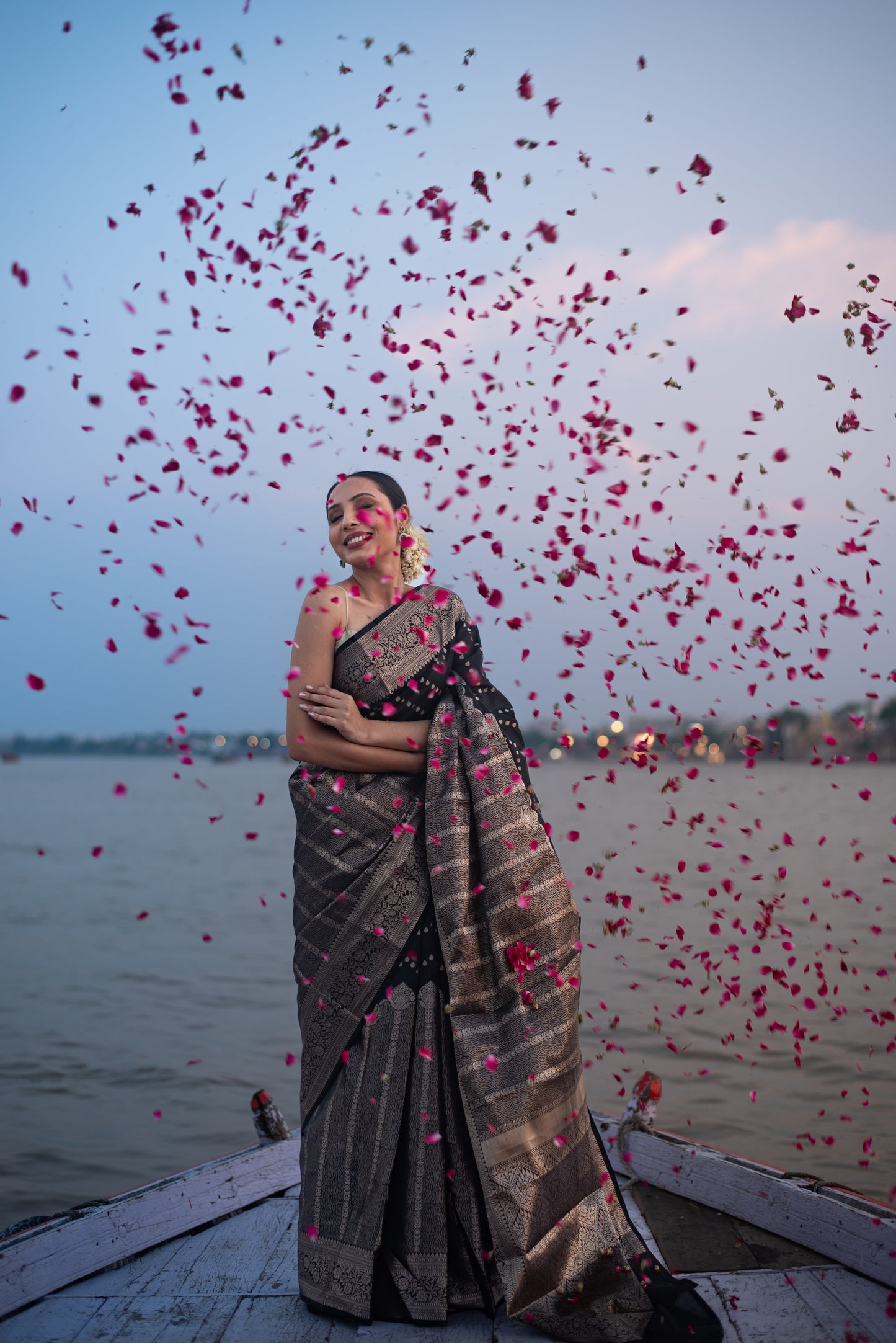 Banarasi Katan Silk Pre Draped Saree with Silver Work and Border