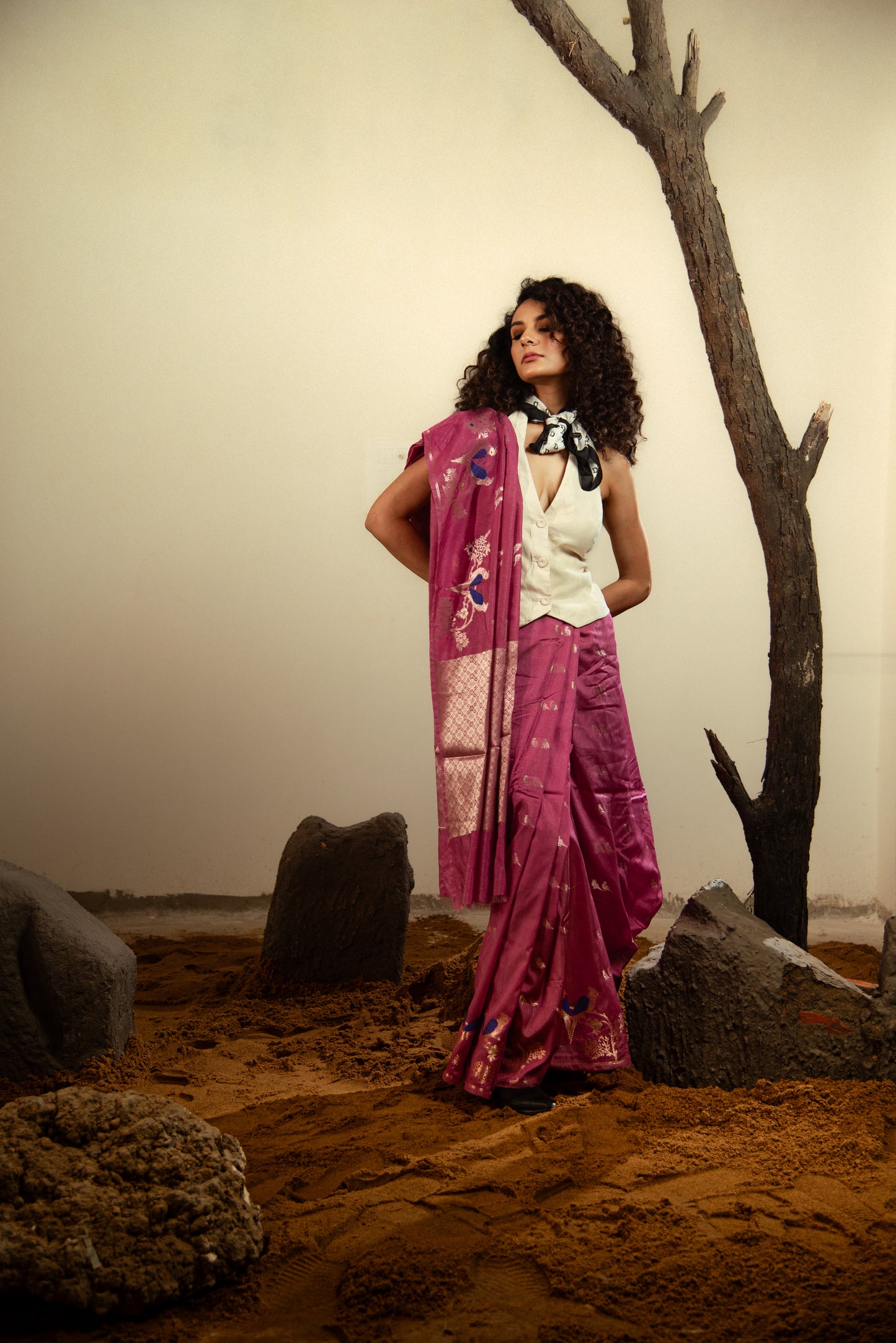 Banarasi Viscose Silk Predraped Saree with Meena Work