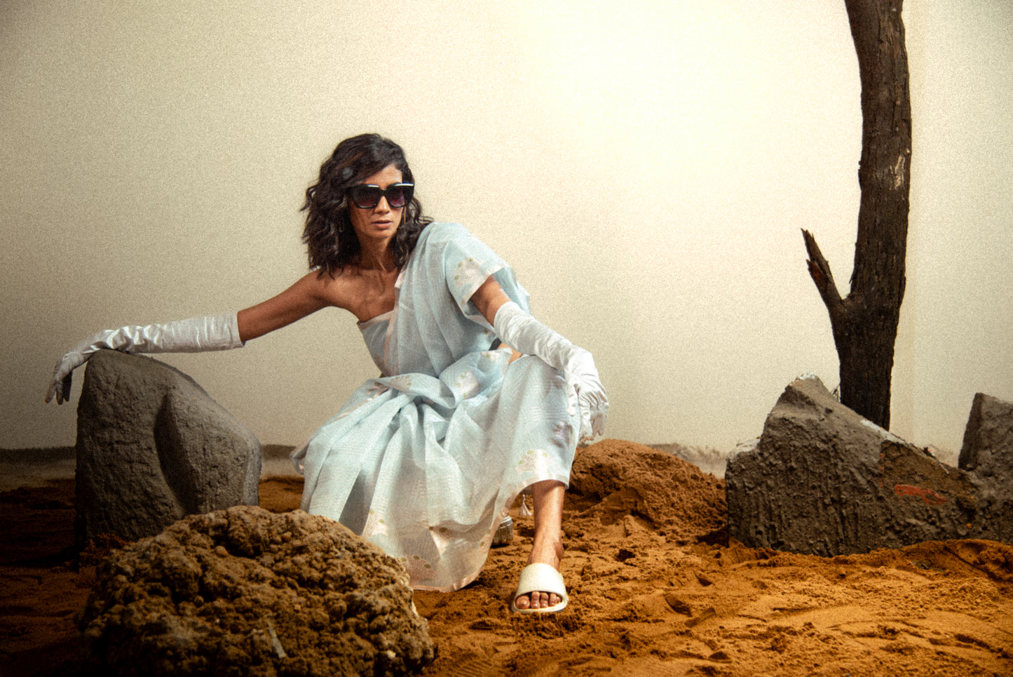 Mercerized Cotton Predraped Saree With Boota Border