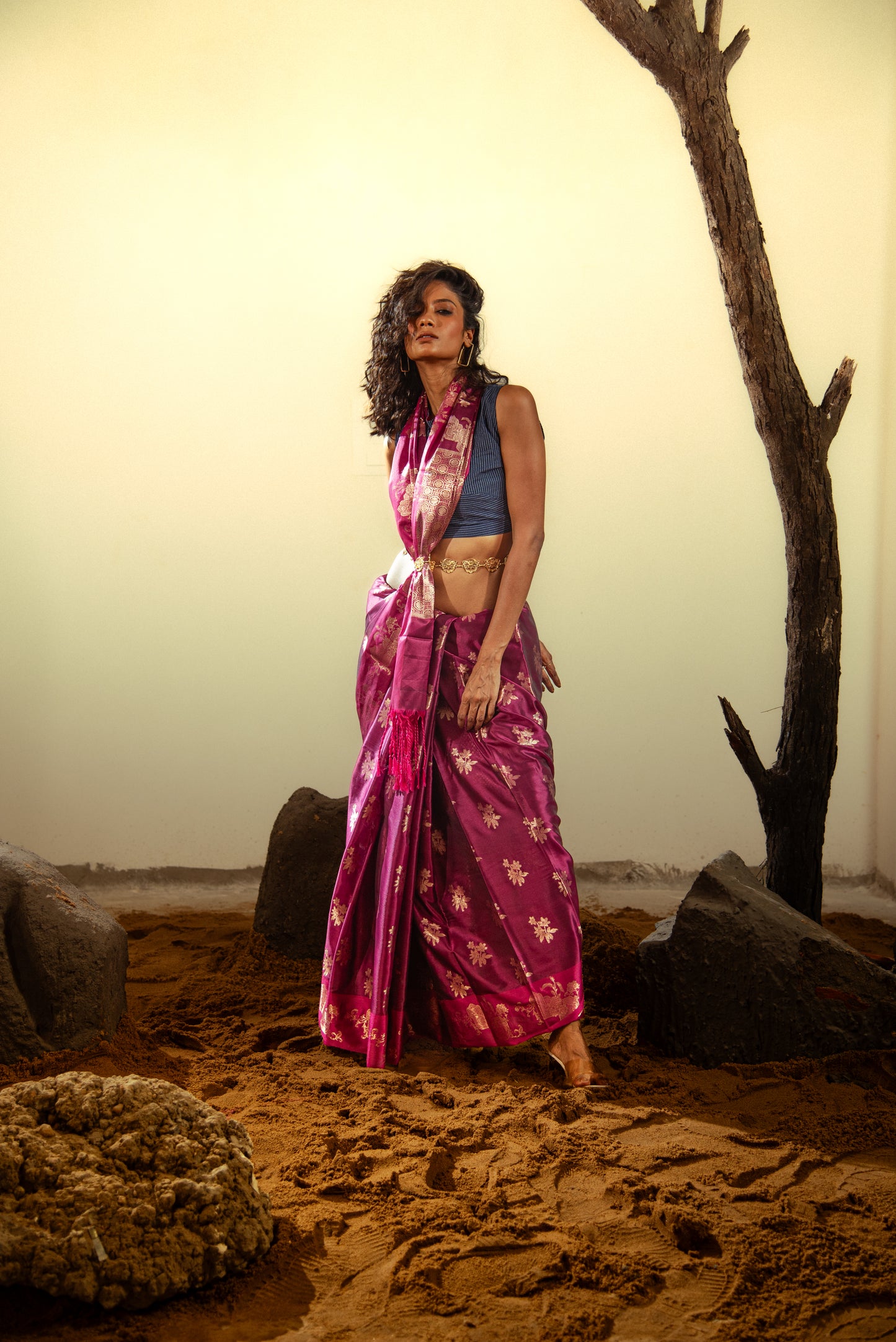 Katan Semi Silk Pre Draped Saree with Intricate Details