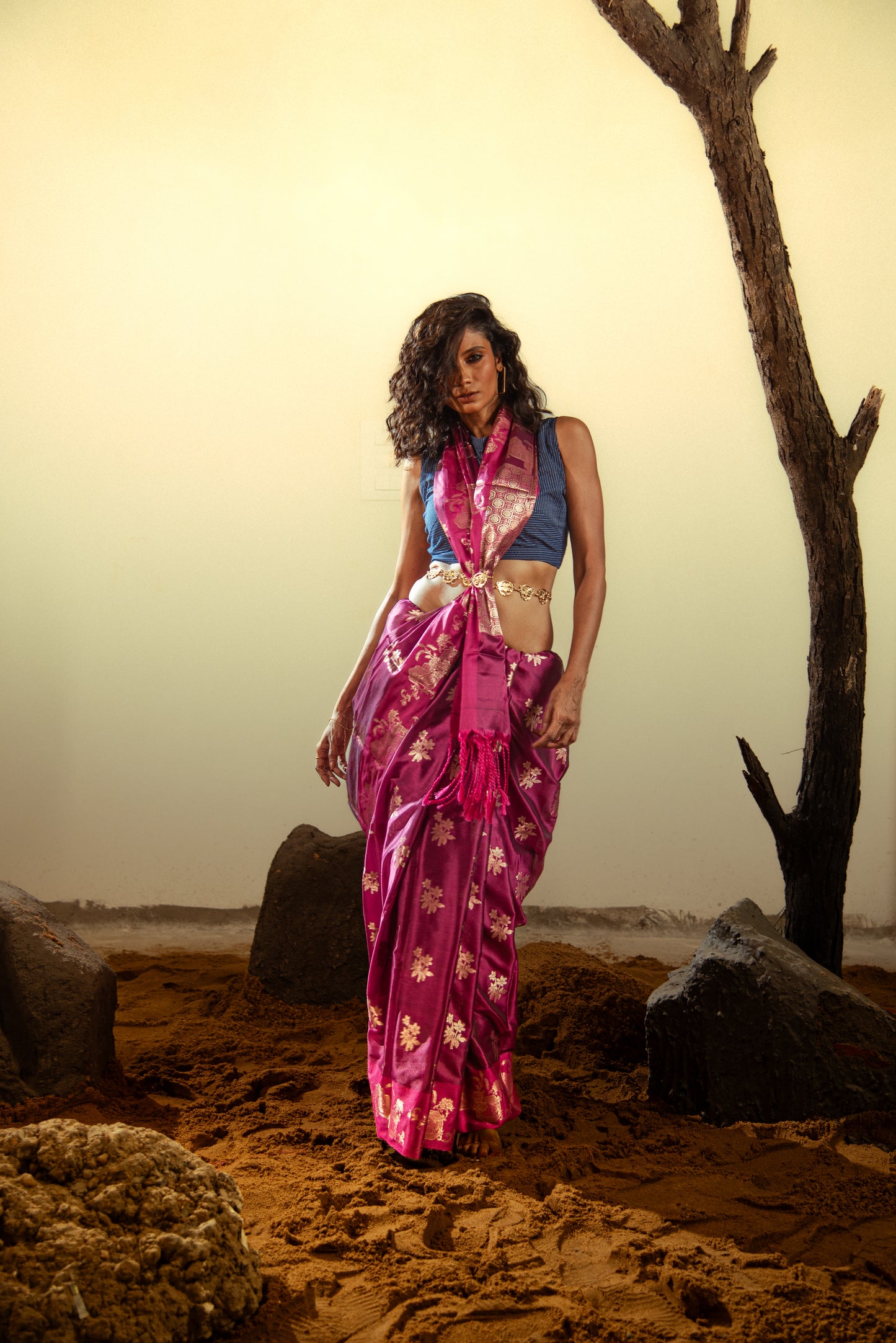 Katan Semi Silk Pre Draped Saree with Intricate Details