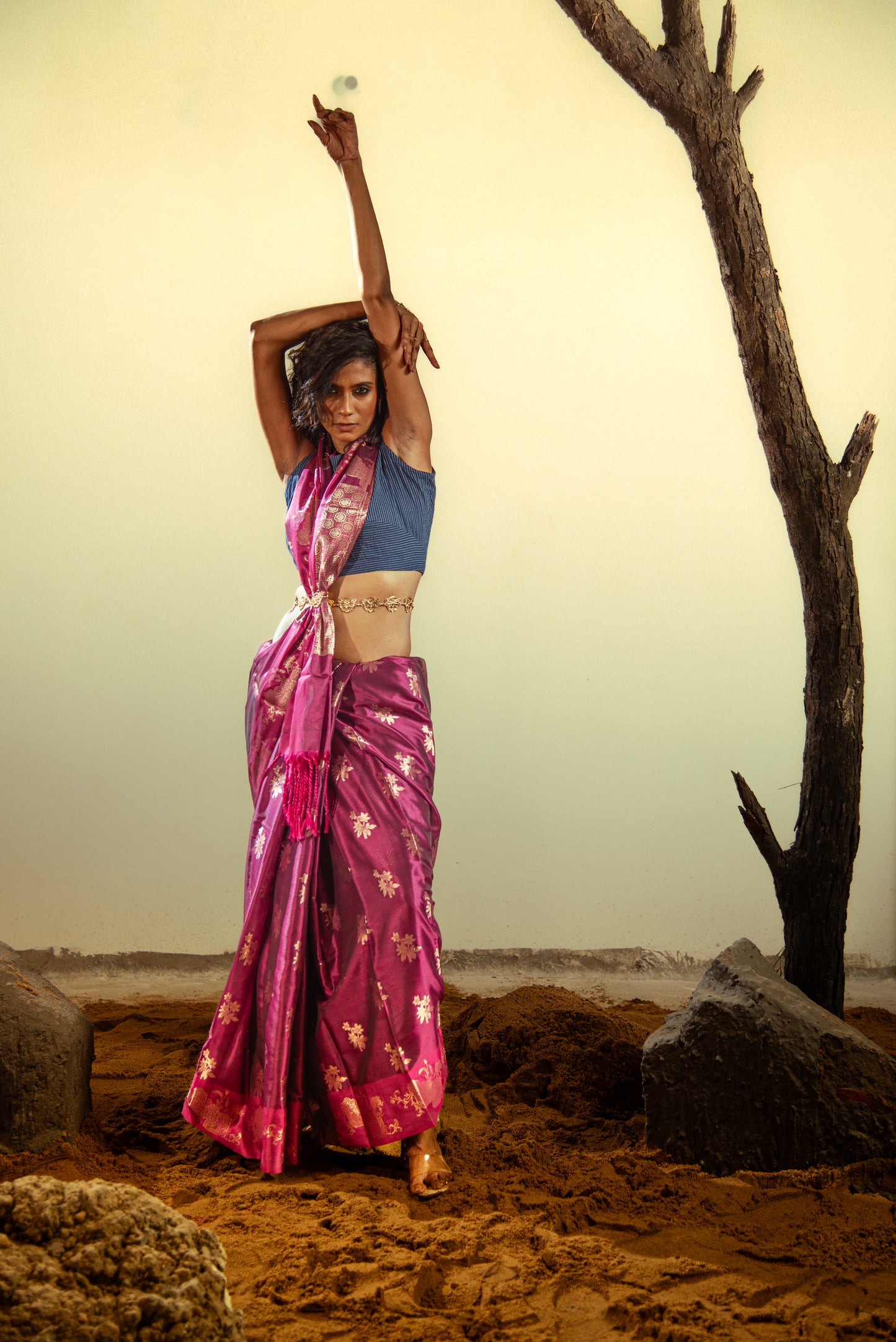 Katan Semi Silk Pre Draped Saree with Intricate Details