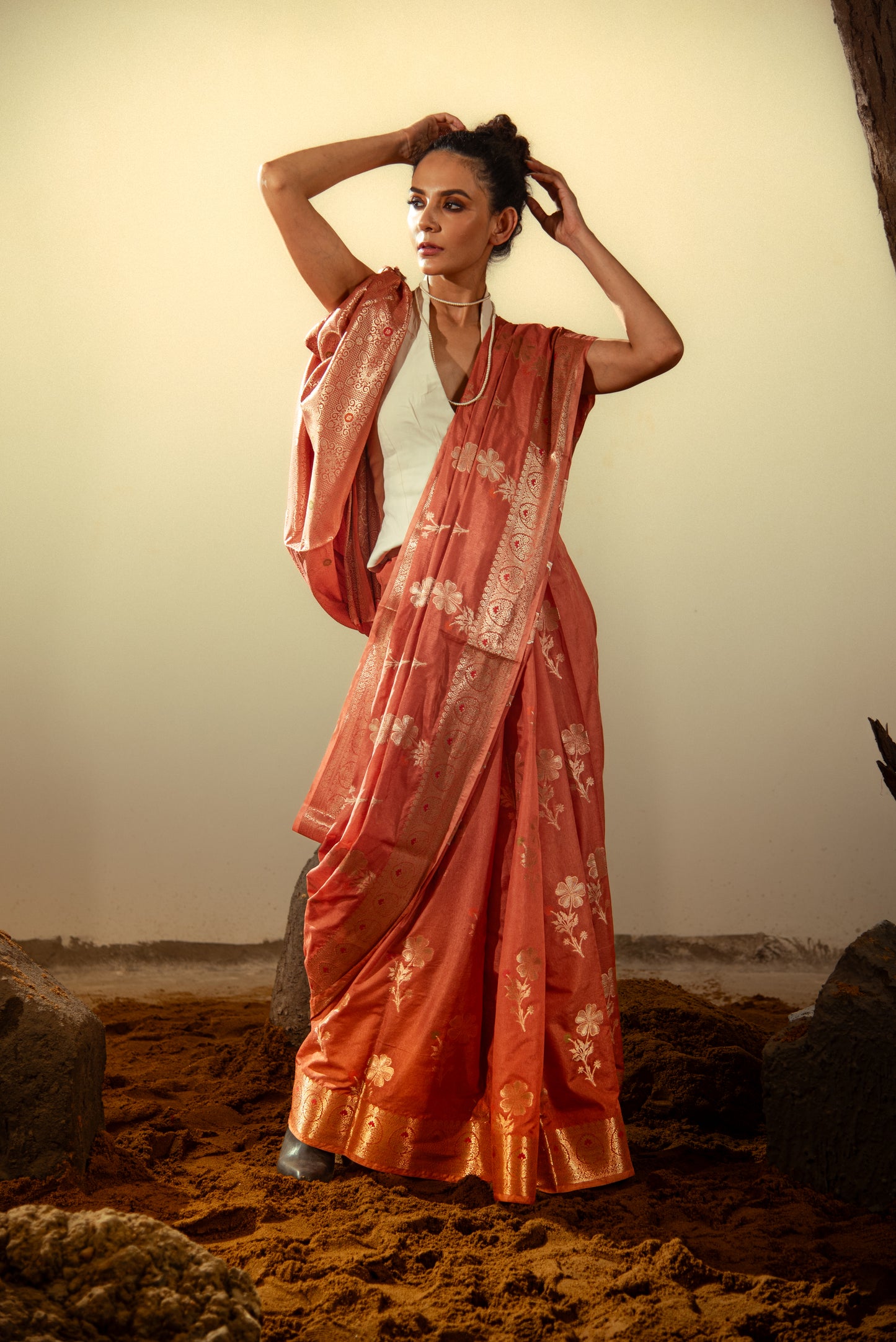 Dupiyan Silk Banarasi Pre Draped Saree with Meena Work