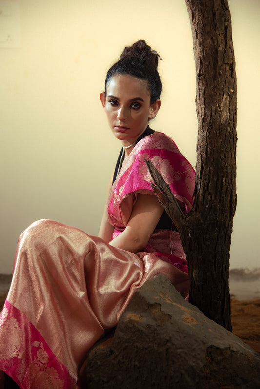 Jyotika Silk Banarasi Pre Draped Saree with Golden Border