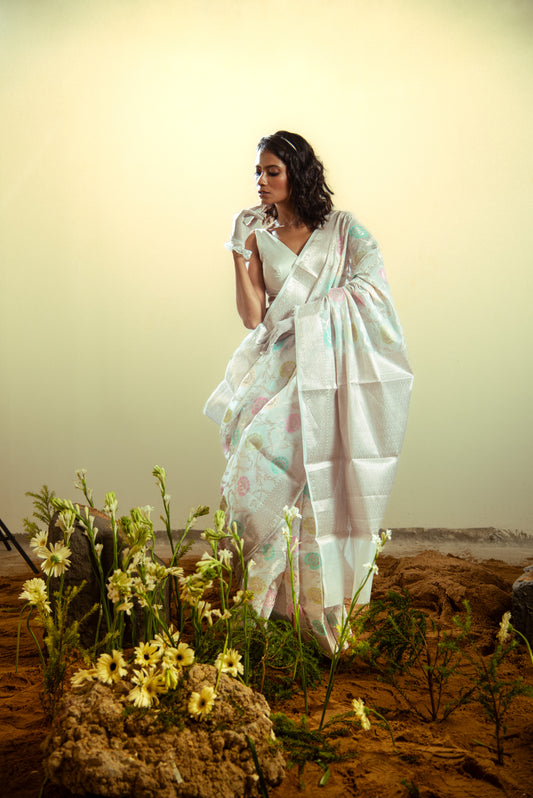 Banarasi Cotton Jaal Pre Draped Saree