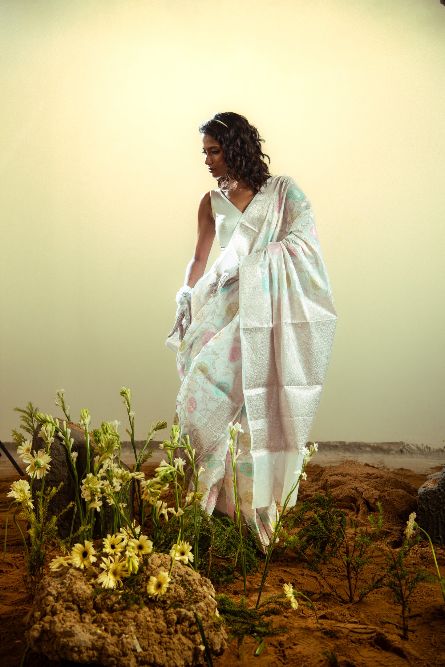 Banarasi Cotton Jaal Pre Draped Saree