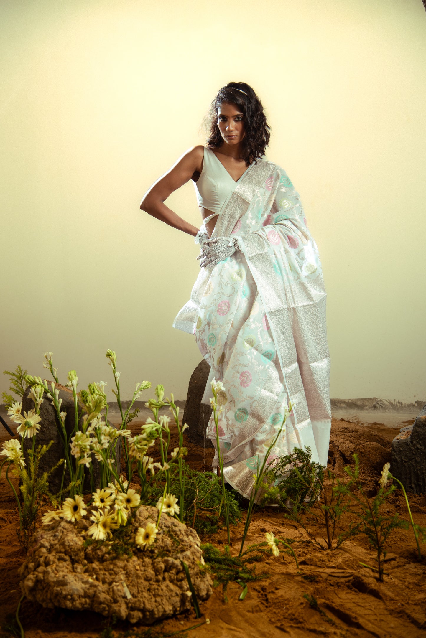 Banarasi Cotton Jaal Pre Draped Saree