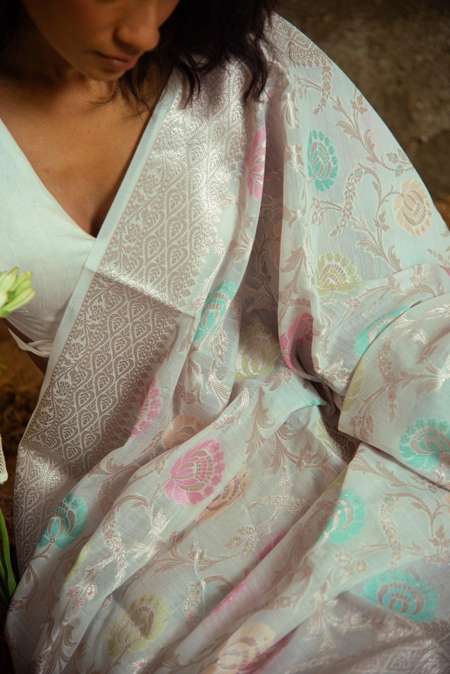 Banarasi Cotton Jaal Pre Draped Saree